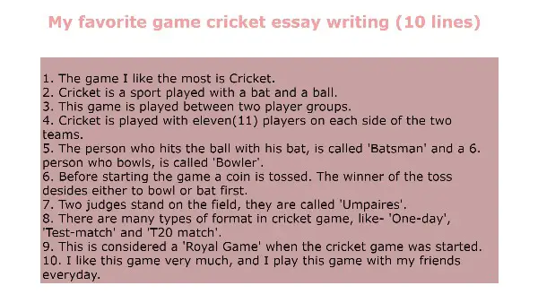 My favorite game cricket essay in English